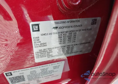 2020 Chevrolet Silverado 1500 4Wd Short Bed Custom Trail Boss z USA, uszkodzony, nr VIN 3GCPYCEF4LG252825